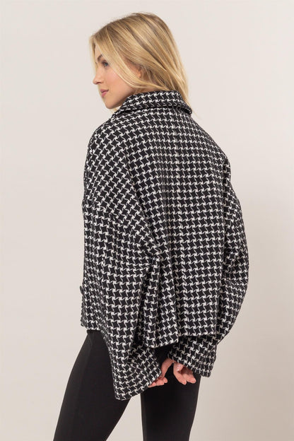 Tweed Plaid Button Up Jacket