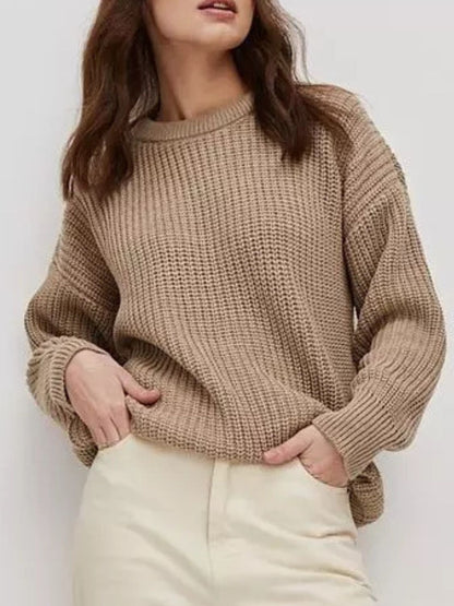 Camel Round Neck Long Sleeve Sweater