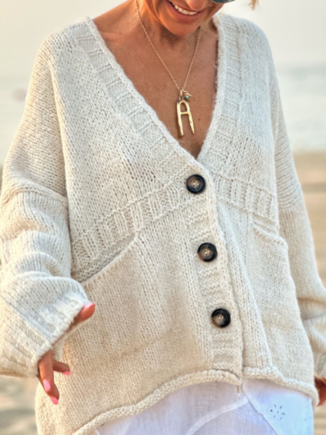 Pocketed V-Neck Cardigan