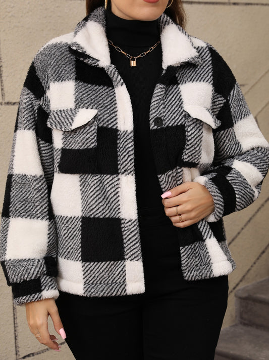 Black Plaid Collared Jacket