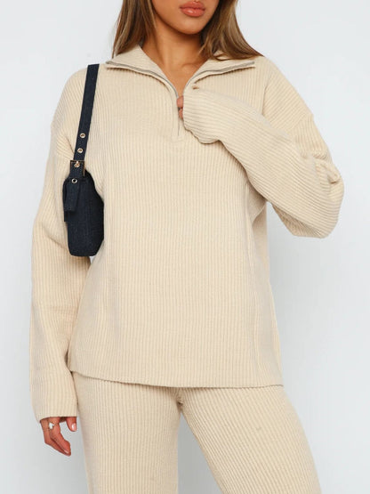 Ribbed Quarter Zip Top and Pants Set