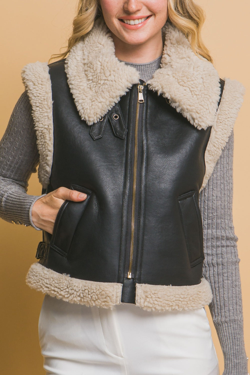 Black Sherpa Zip Up Vest