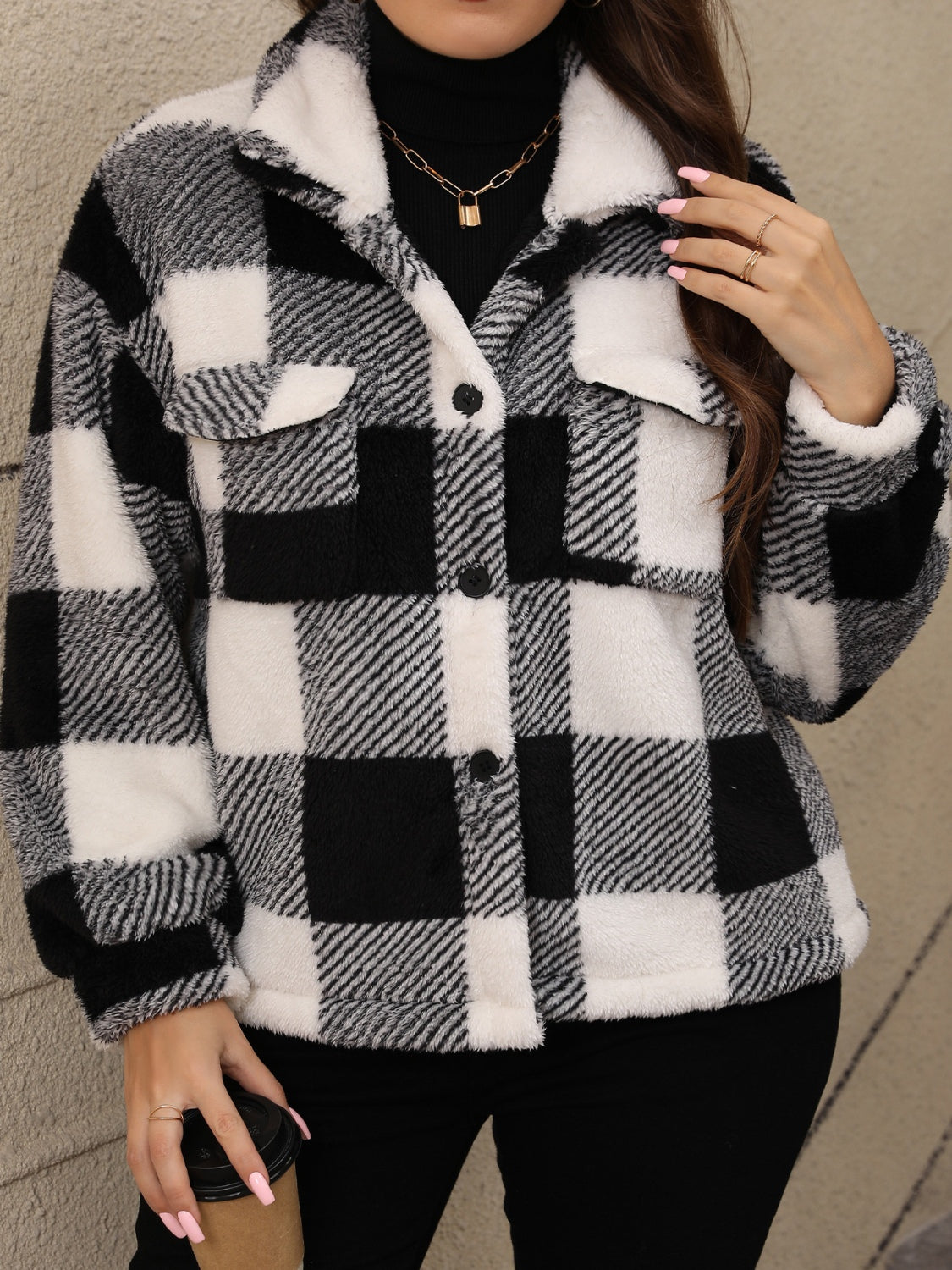 Black Plaid Collared Jacket