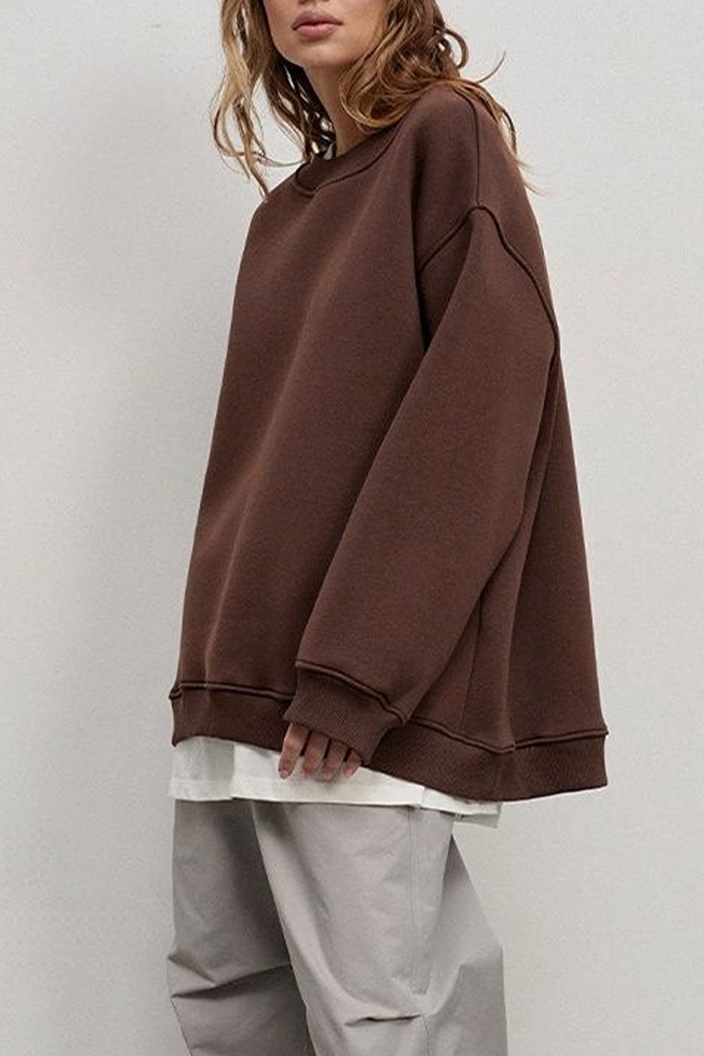 Brown Oversize Dropped Shoulder Sweatshirt