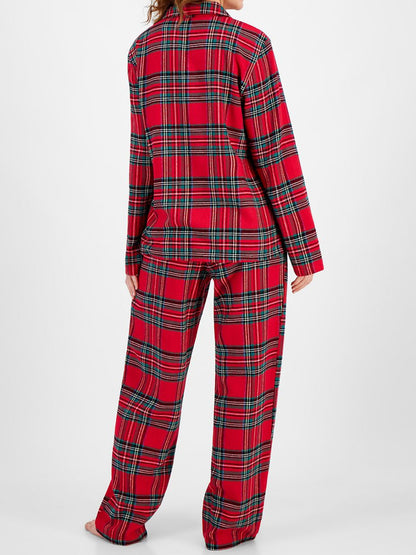 Plaid Collared Top and Pants Set