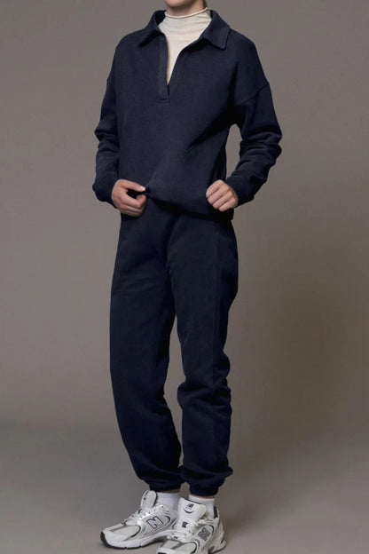 Navy Collared Top and Joggers Set