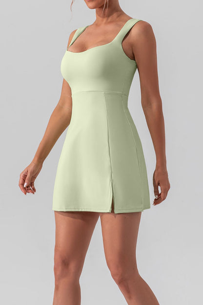 Square Neck Slit Mini Active Dress