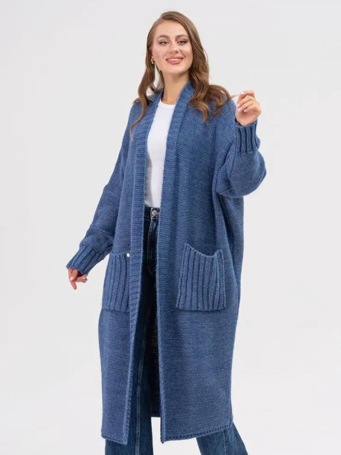 Pocketed Open Front Longline Cardigan