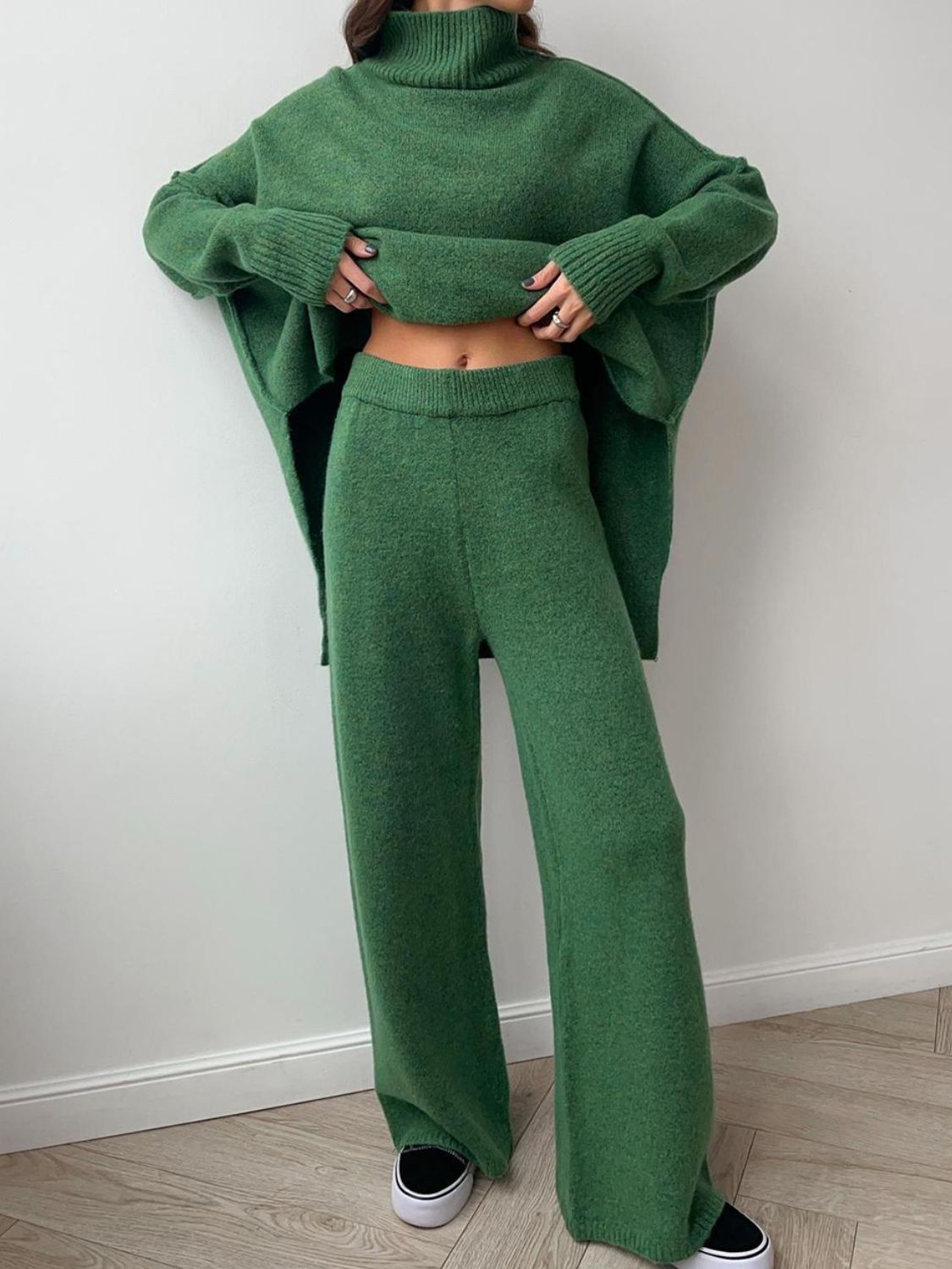 Slit Turtleneck Top and Pants Set