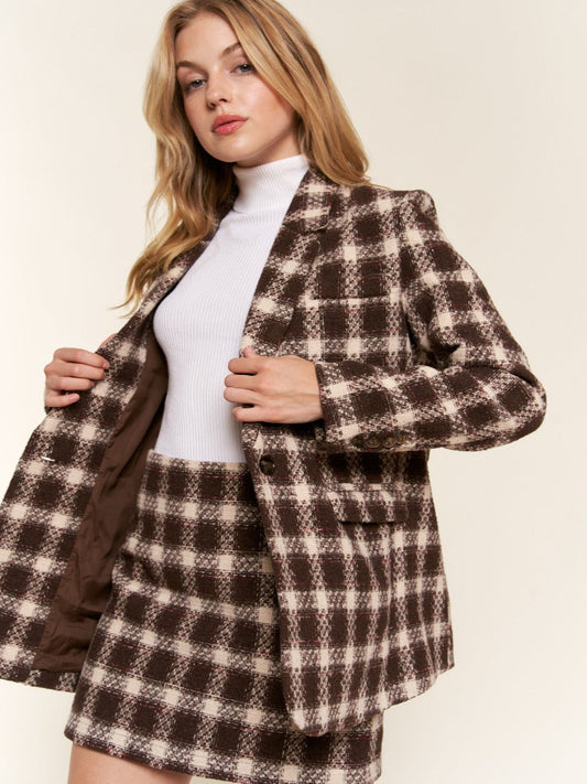 Plaid One Button Blazer