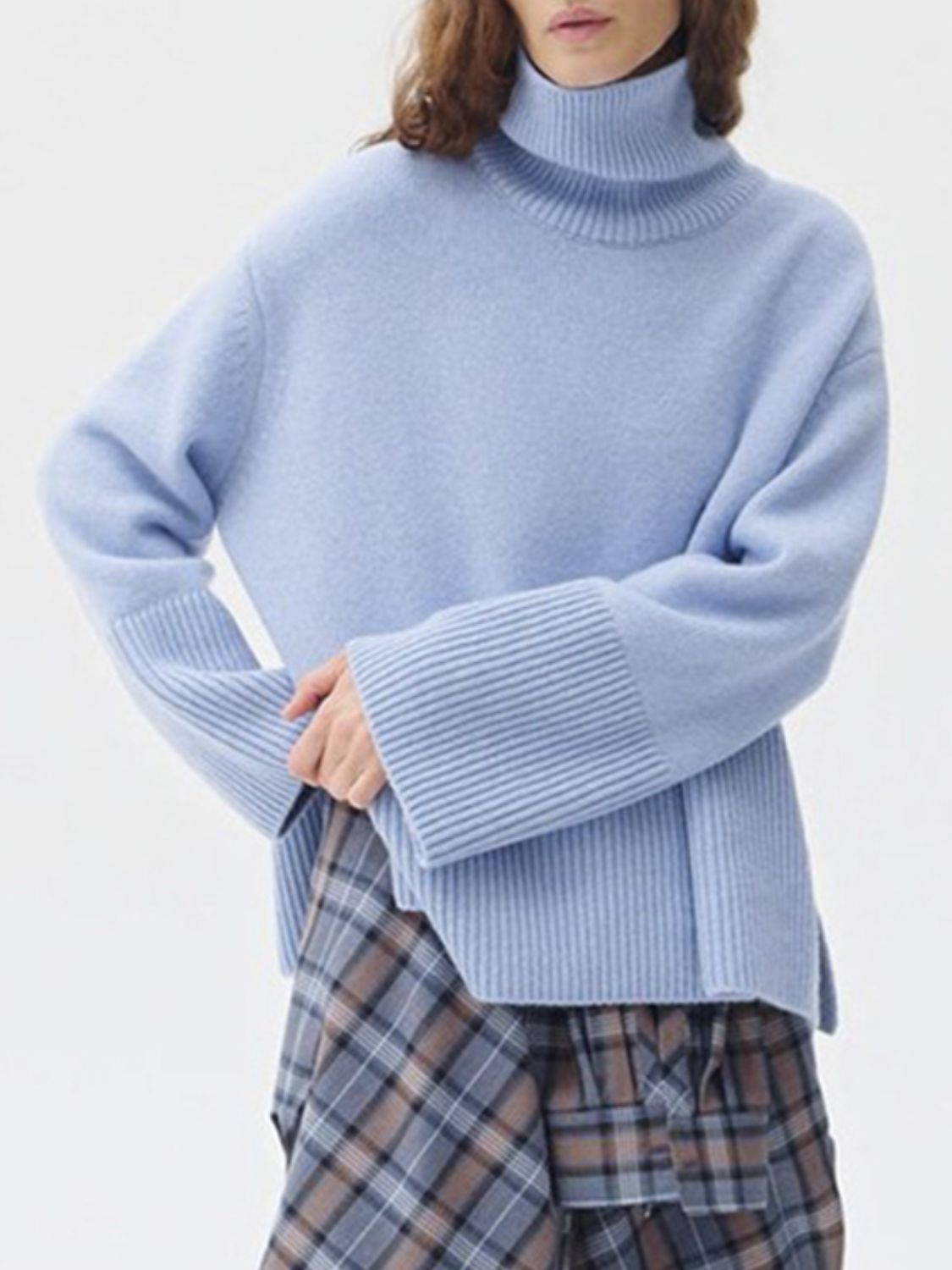 Side Slit Turtleneck Sweater