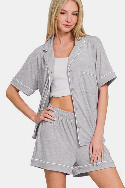 Light Gray Buttoned PJ Short Set