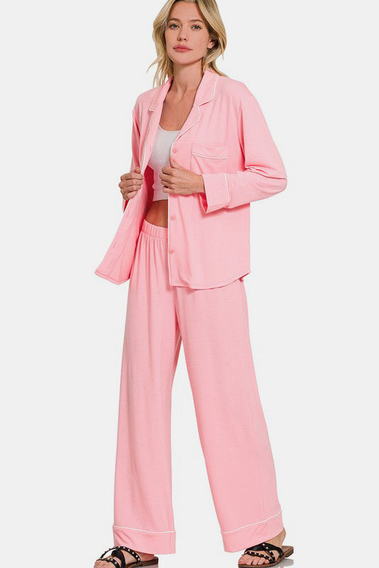 Pink Buttoned PJ Set