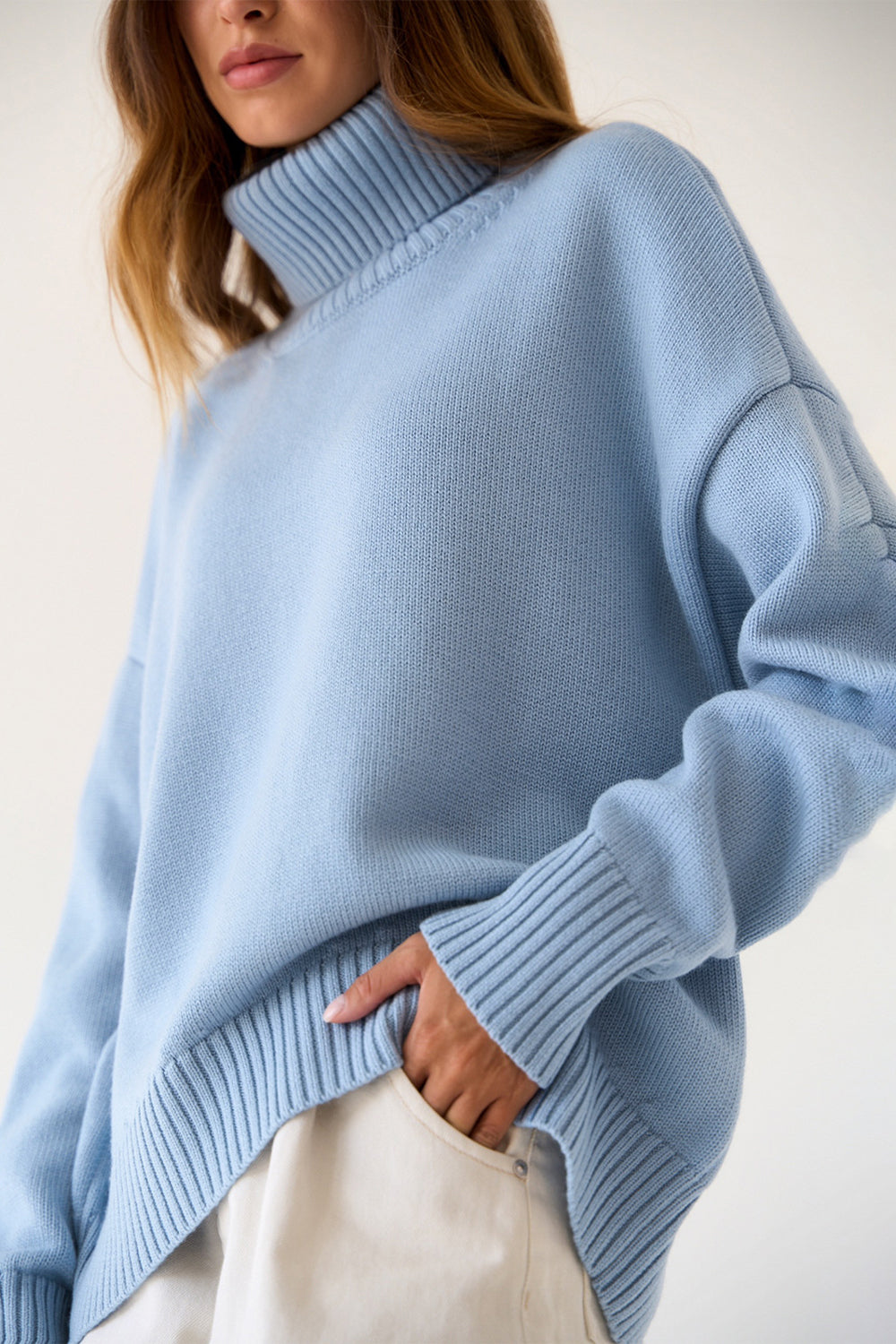 Turtleneck Dropped Shoulder Sweater