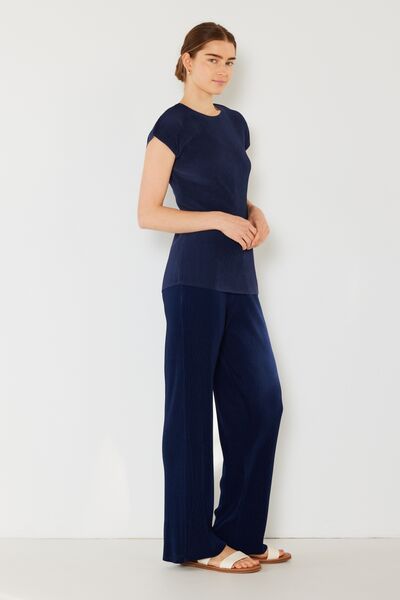 Rib Elastic-Waist Wide Leg Pants