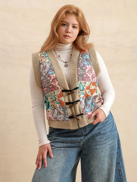 Printed Sherpa Vest Coat