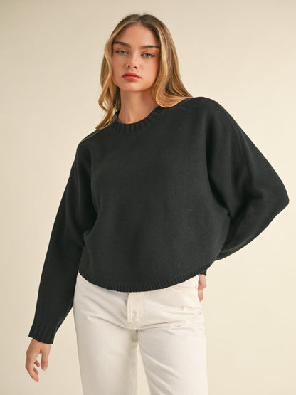 Black Dolman Sleeve Cropped Sweater