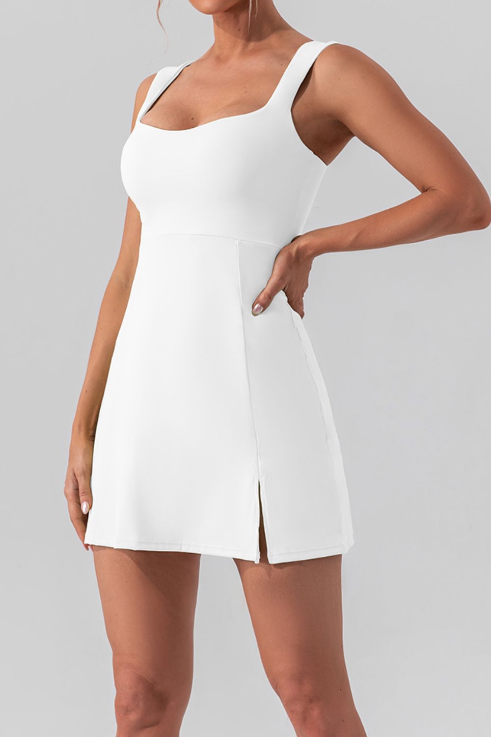 Square Neck Slit Mini Active Dress