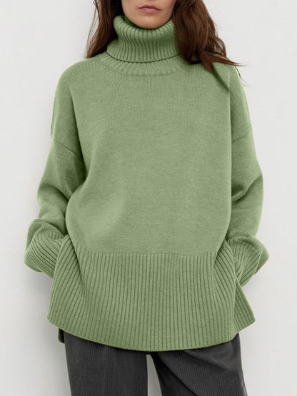 Side Slit Turtleneck Sweater