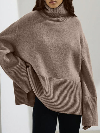 Side Slit Turtleneck Sweater