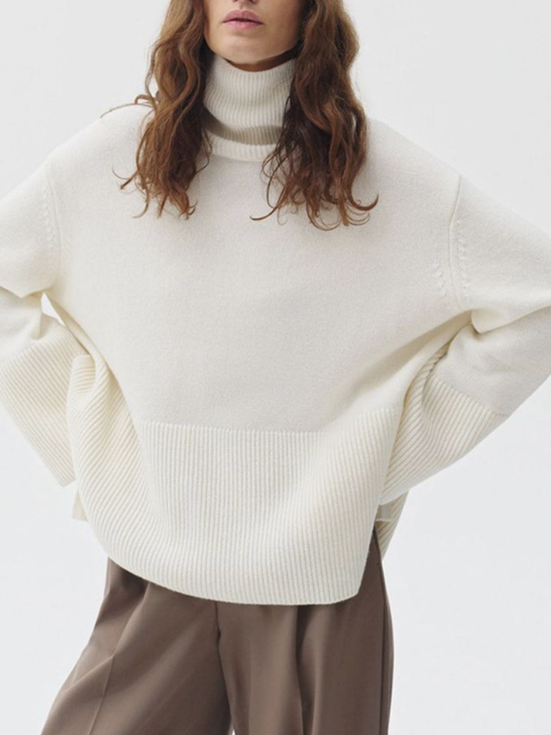 Side Slit Turtleneck Sweater