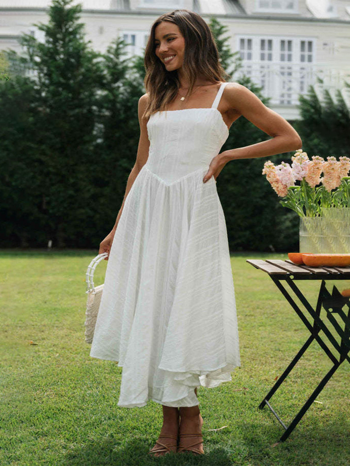 White Square Neck Dress