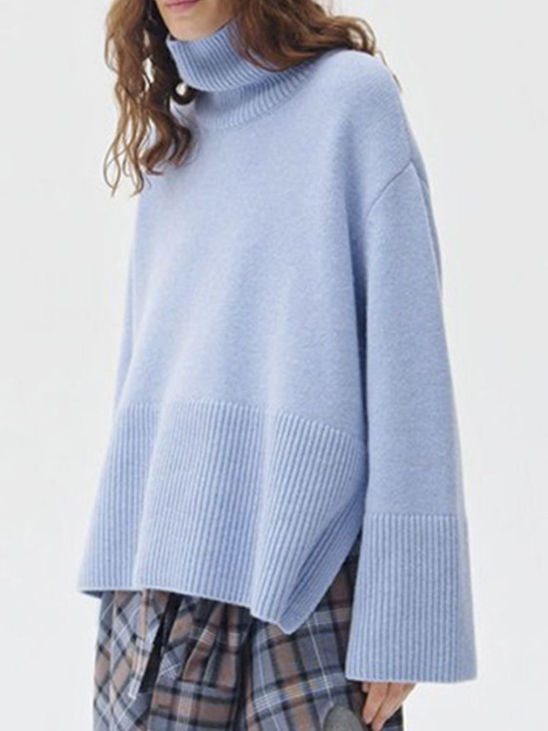 Side Slit Turtleneck Sweater