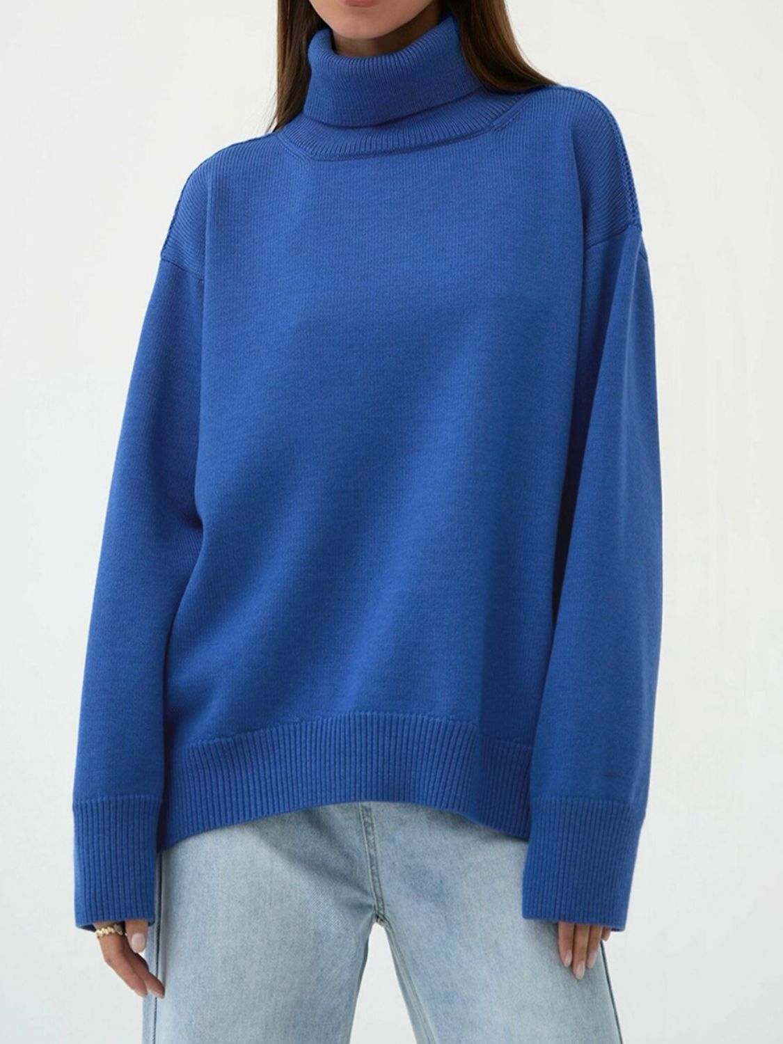 Turtleneck Dropped Shoulder Sweater