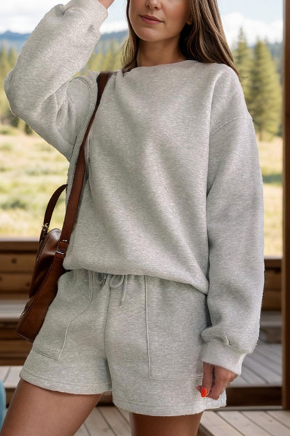 Round Neck Sweatshirt and Shorts Set