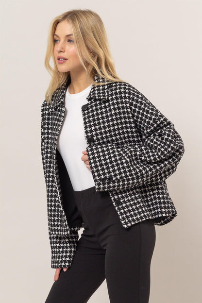 Tweed Plaid Button Up Jacket