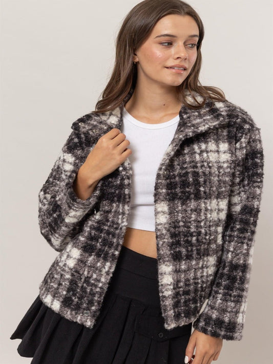 Black Plaid Collared Jacket