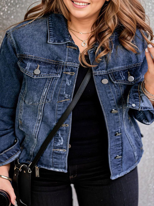 Plus Size Distressed Denim Jacket