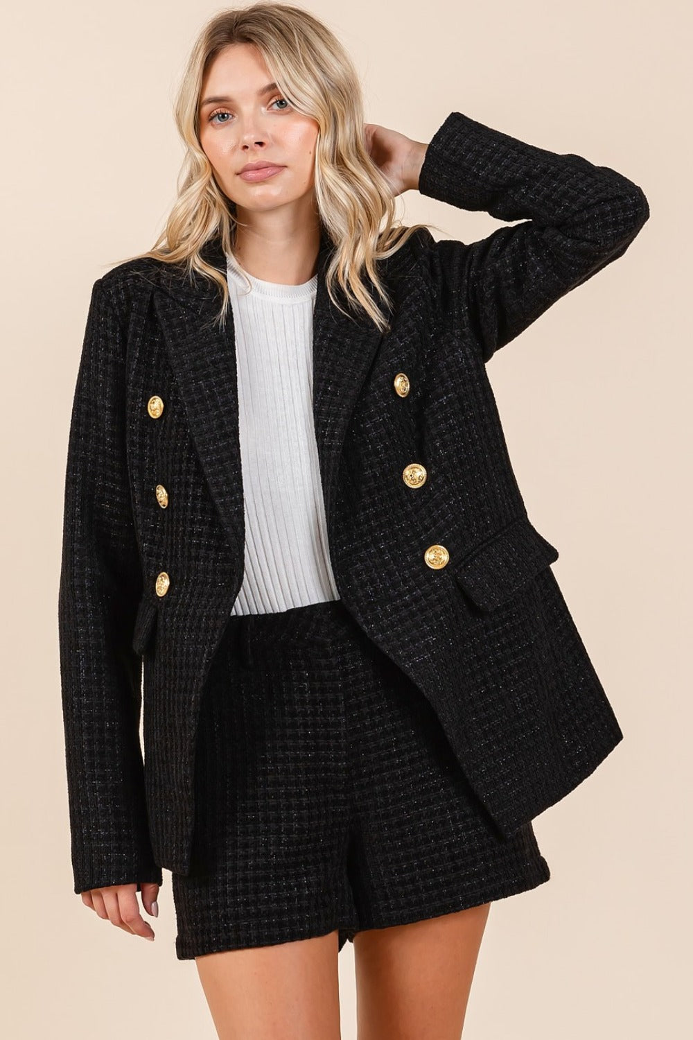 Black Plaid Texture Blazer