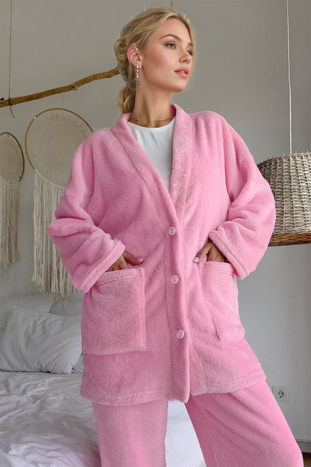 Pink Buttery-Soft V-Neck Set