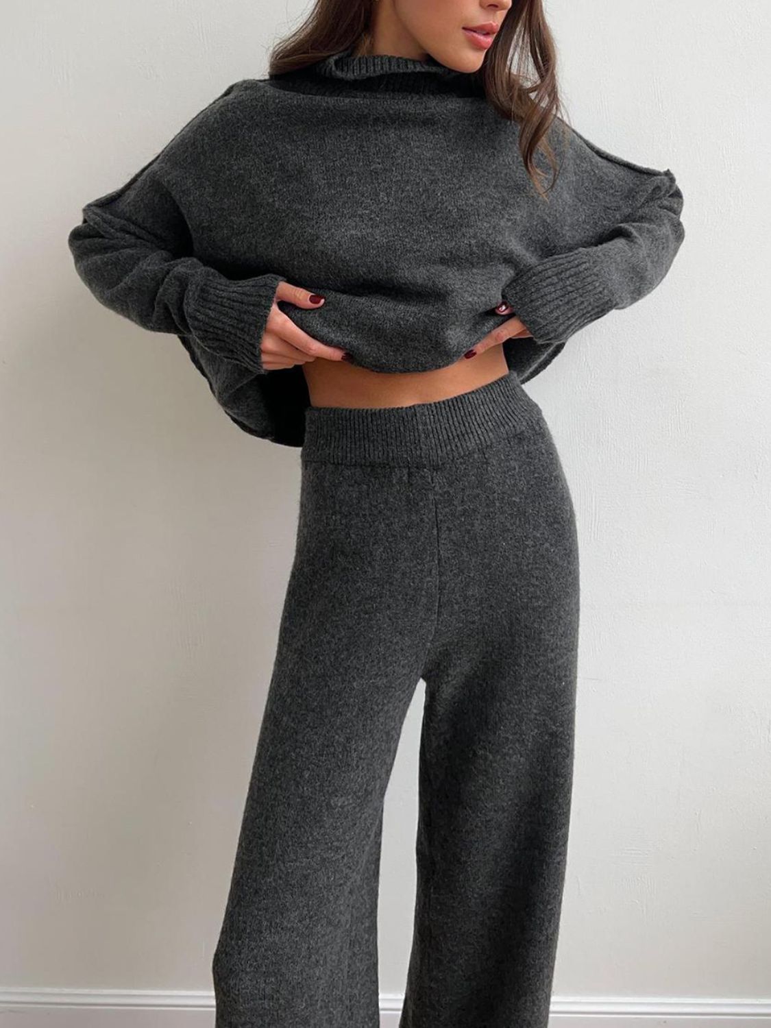 Slit Turtleneck Top and Pants Set