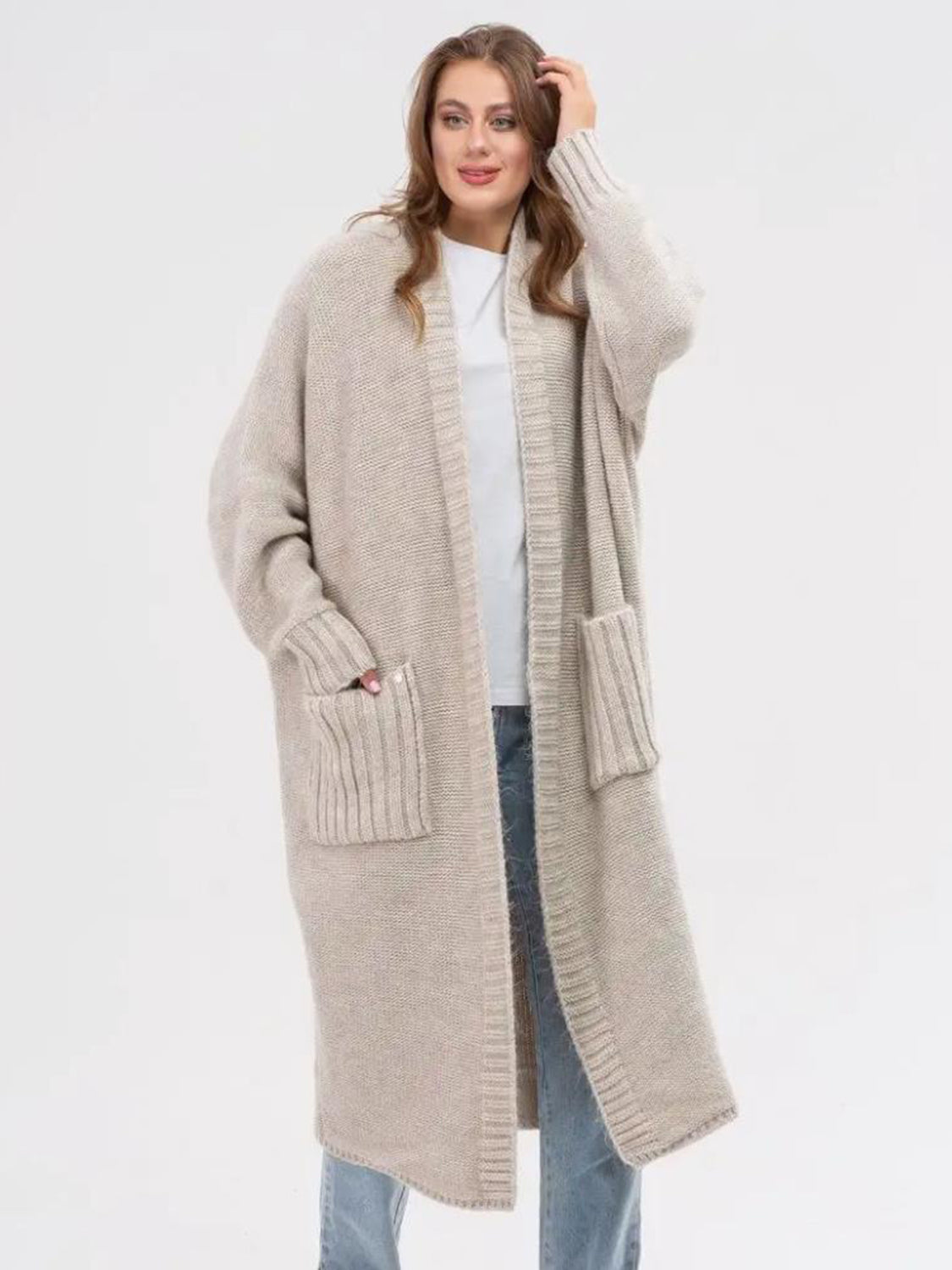 Pocketed Open Front Longline Cardigan