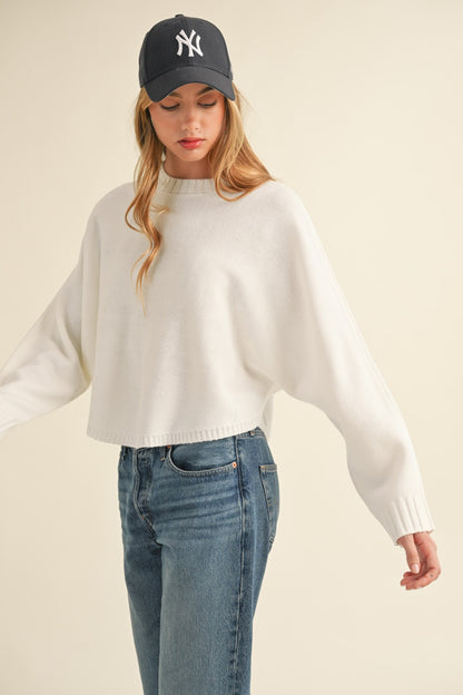 White Dolman Sleeve Cropped Sweater