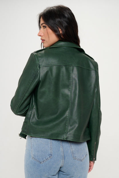 Green Biker Jacket with Belt