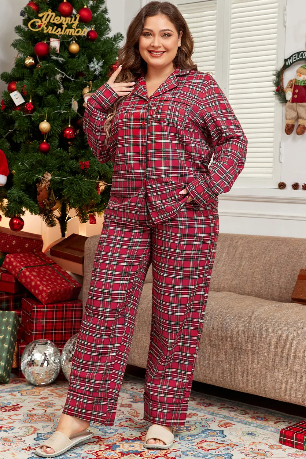 Red Plaid Lounge Set