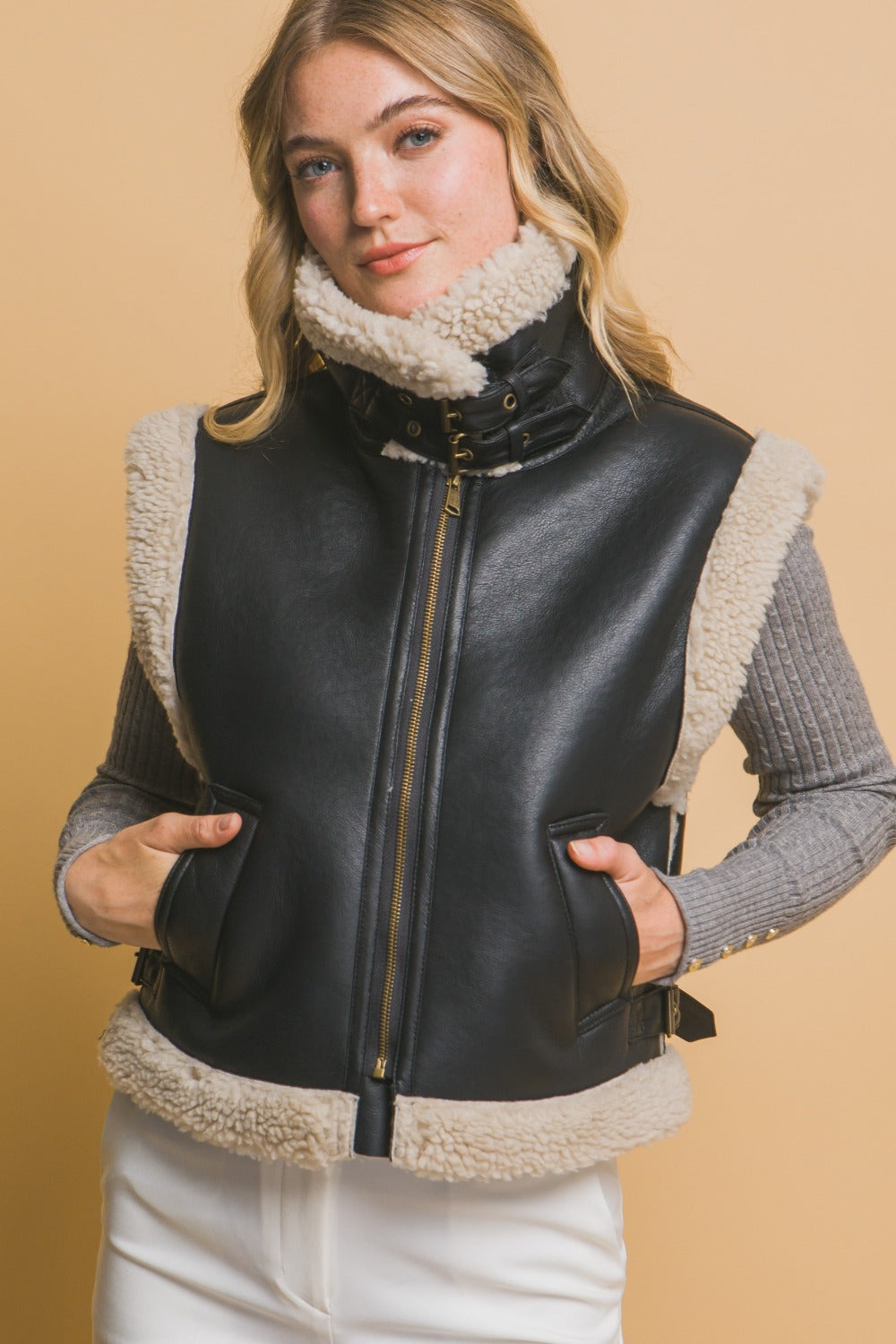 Black Sherpa Zip Up Vest