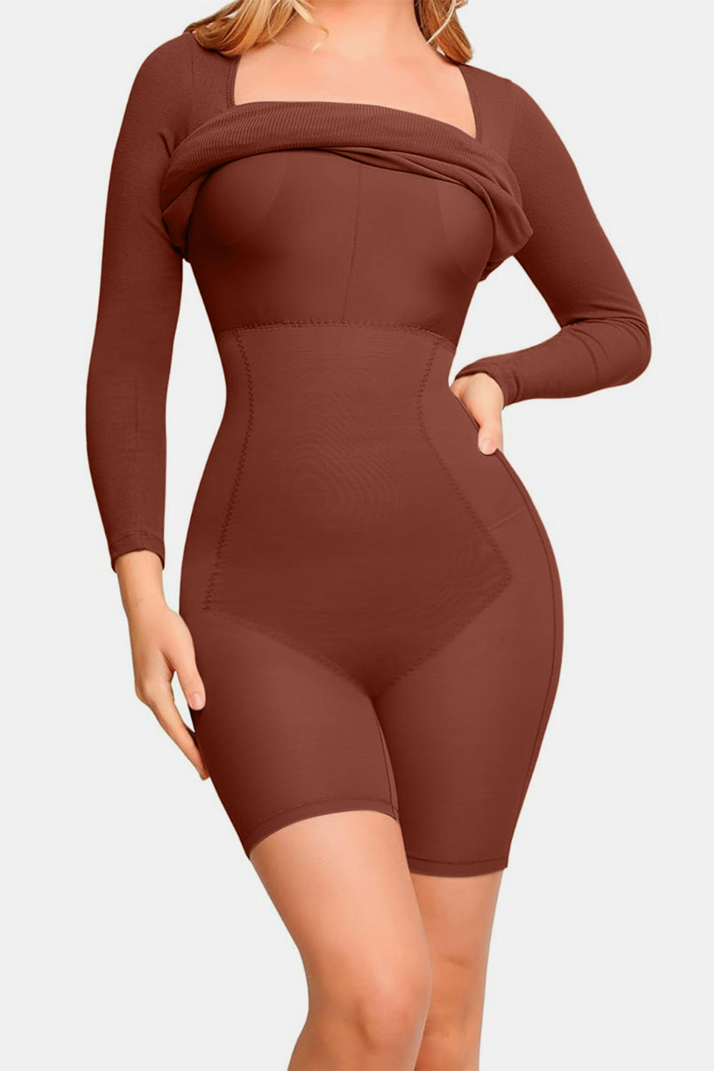 Built-In Shapewear Square Neck Dress