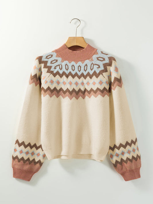 Geometric Mock Neck Sweater