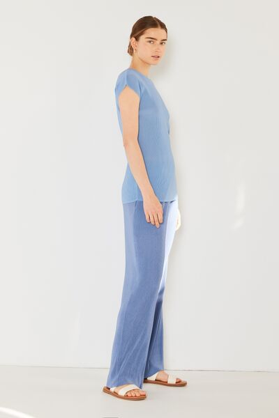 Rib Elastic-Waist Wide Leg Pants