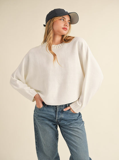 White Dolman Sleeve Cropped Sweater