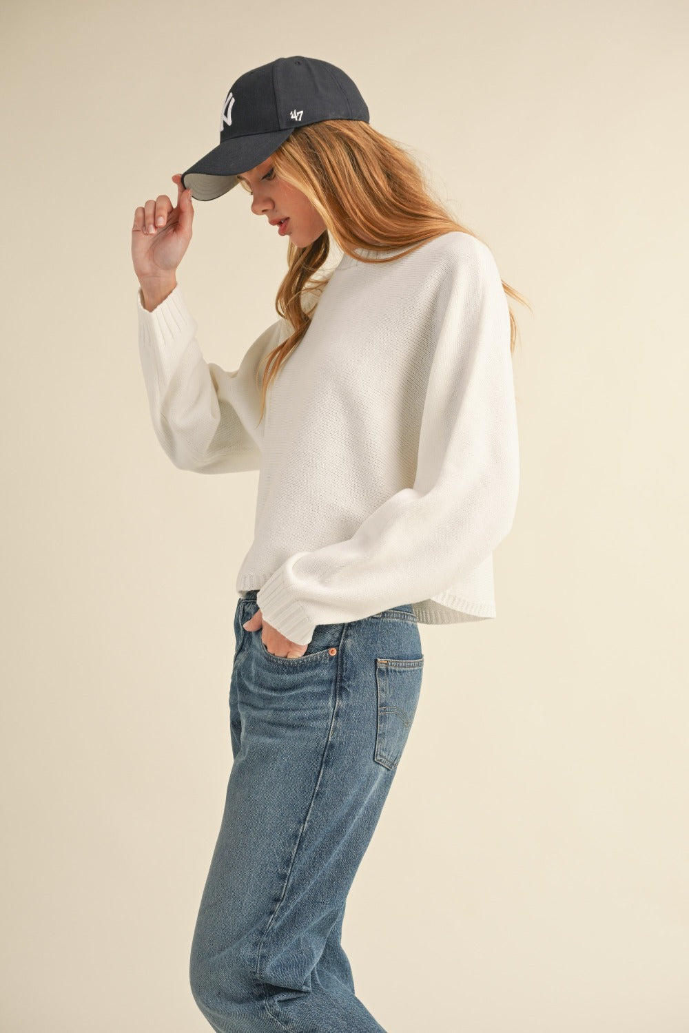 White Dolman Sleeve Cropped Sweater