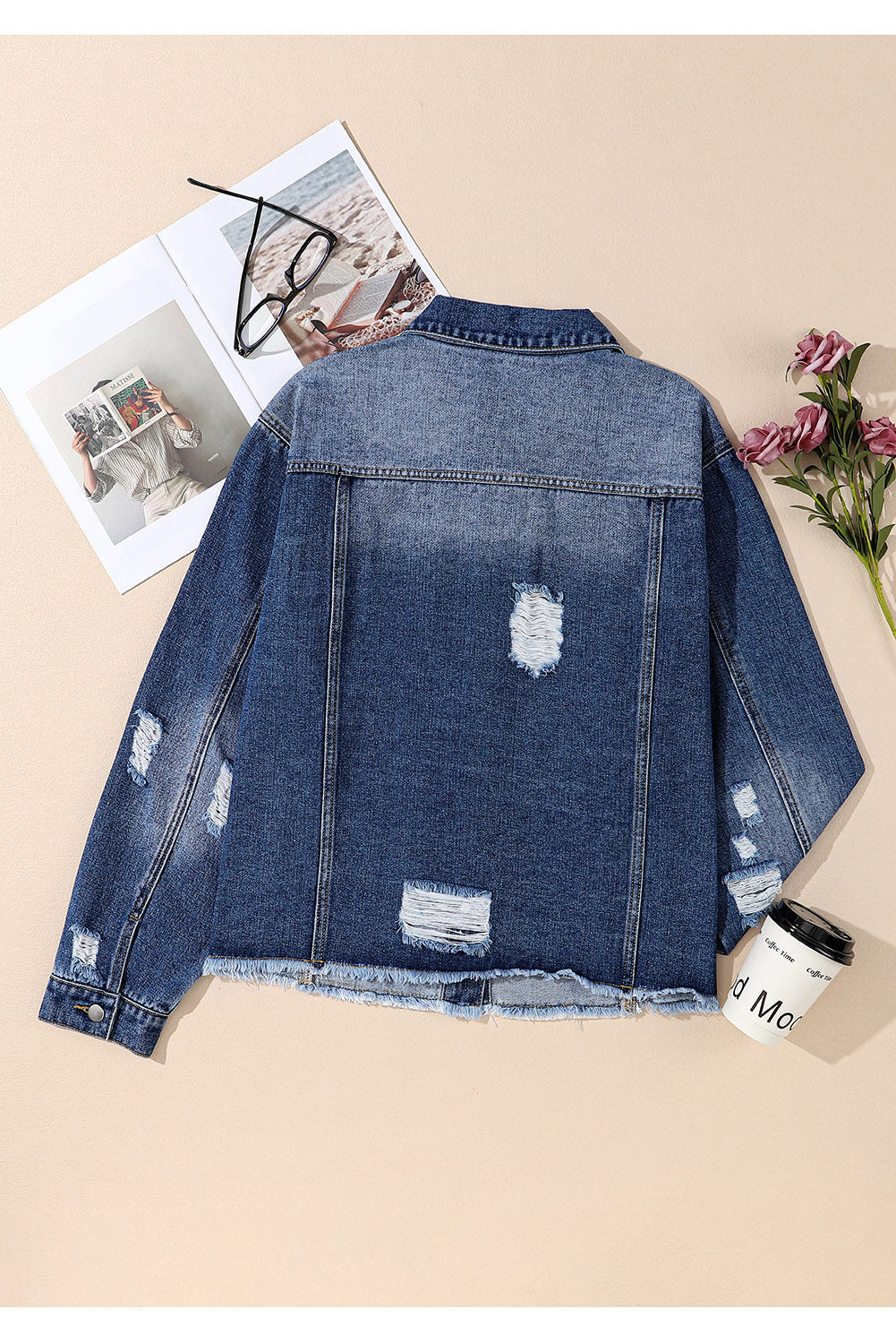 Plus Size Distressed Denim Jacket