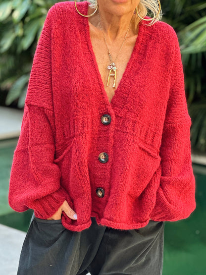 Pocketed V-Neck Cardigan