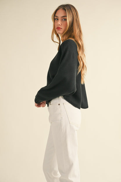 Black Dolman Sleeve Cropped Sweater