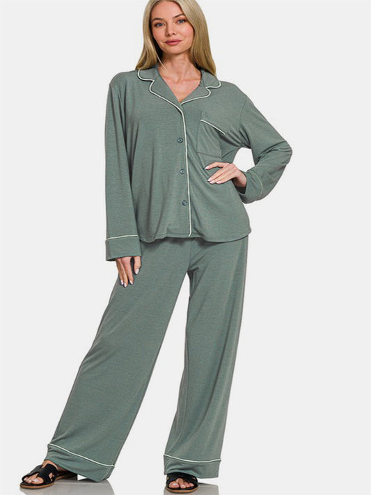 Sage Buttoned PJ Set