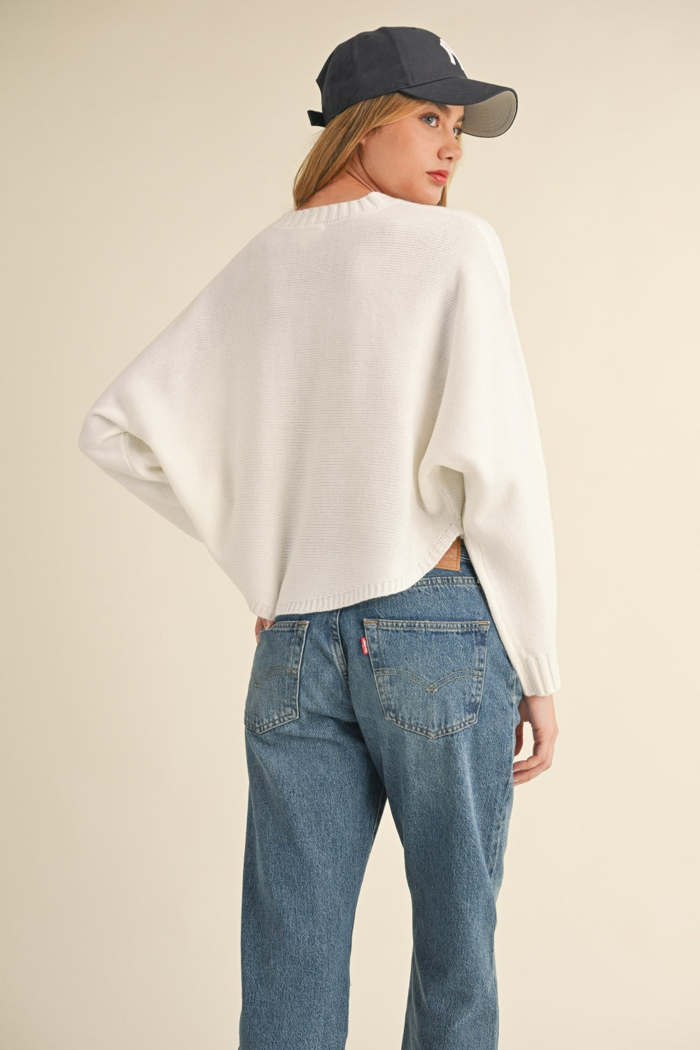 White Dolman Sleeve Cropped Sweater